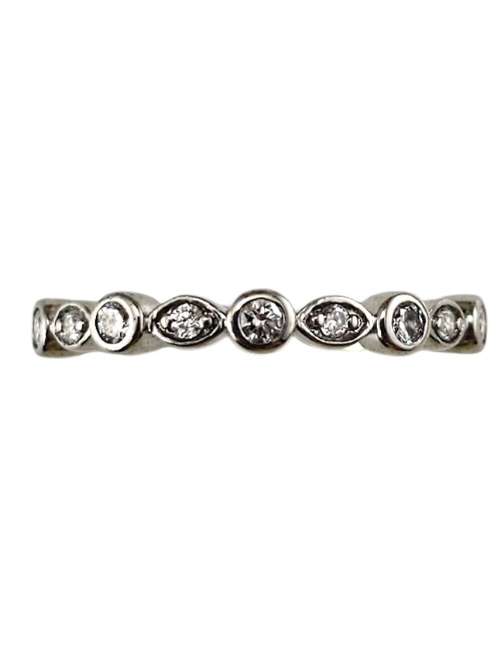 14K White Gold Bezel-Set Diamond Eternity Band Ring Size 8 #25639